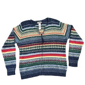 Vintage Tiara International Womens M Striped Tight Knit Sweater Full Zip Cotton